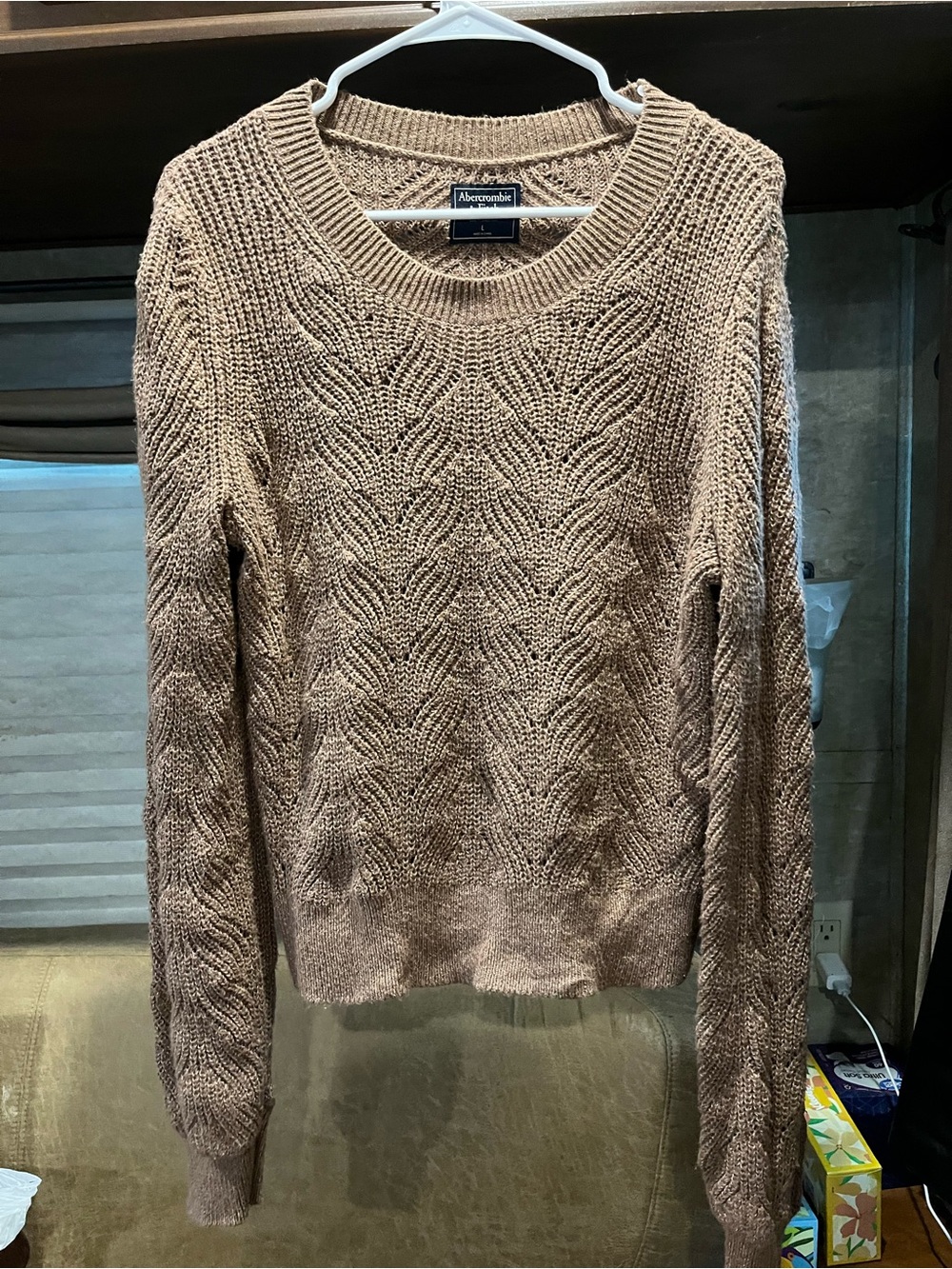 Abercrombie & Fitch Women's Cable Stitch Crewneck Sweater — Taupe Brown